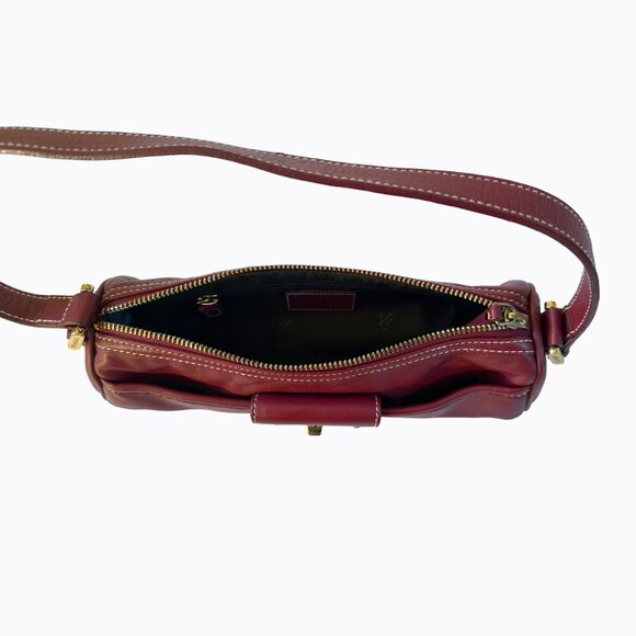 Vintage Lauren Ralph Lauren Baguette Bag Burgundy Red Leather Twist-Lock Y2K 90s - Picture 8 of 11